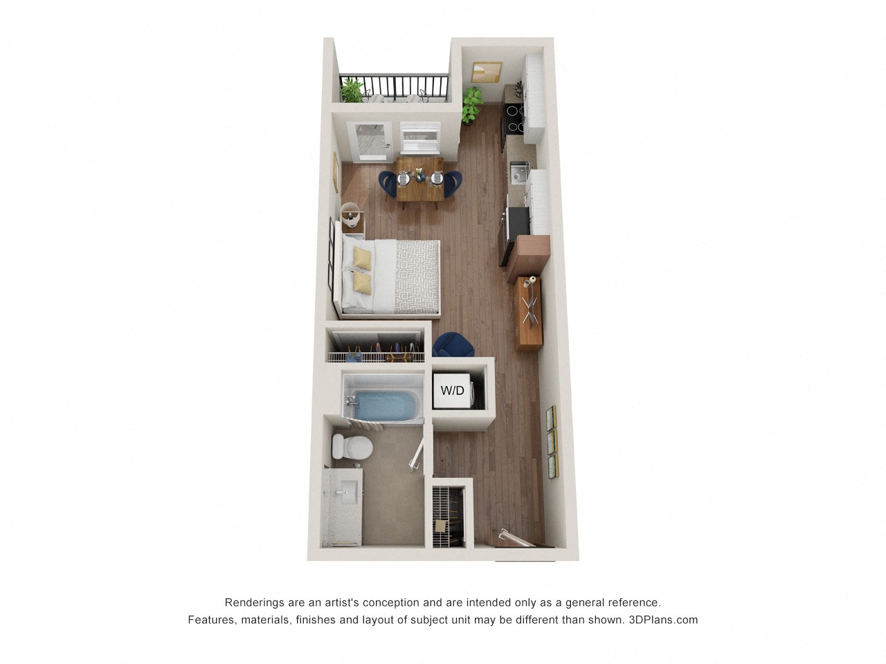 Floor plan for studio, 1 bath, 472 sqft